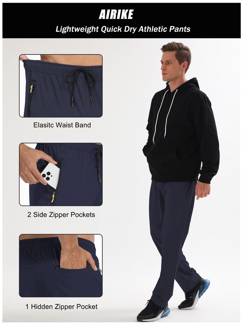 AIRIKE Sweat Pants for Men Casual Athletic Polyester Quick Dry Lightweight Water Resiatant Running Sports Gym Pants with Pockets Darkblue - Image 3