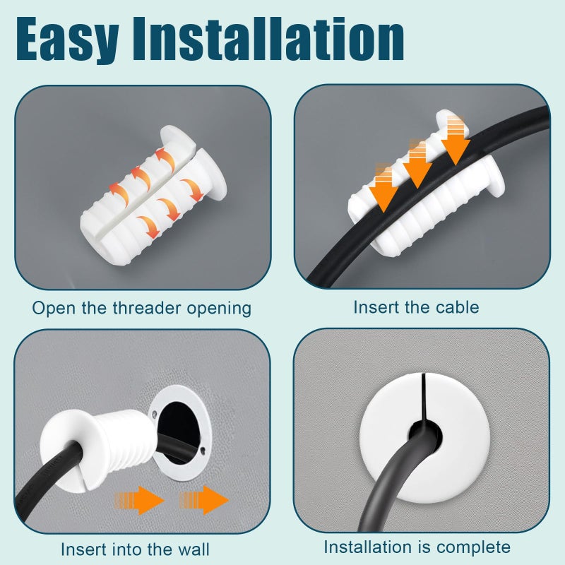 lasuroa 4pcs 3/4 Inch Cable Grommets for Starlink, Anti-Slip Cable Routing Kit Split Wall Hole Pass Through Bushing Grommet for Ethernet/TV Wires Waterproof Cord Protection Accessories Part(19mm Dia, White) - Image 5