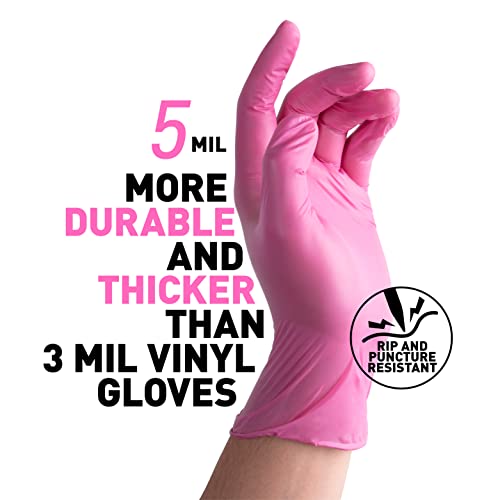 OKIAAS Black/Pink Vinyl Gloves Disposable Latex Free, Food Safe, Powder Free, 5 Mil Thickened for Cooking, Cleaning, Food Prep, Baking, Hair Dye, Tattoo, Medium, 50 Count - Image 2