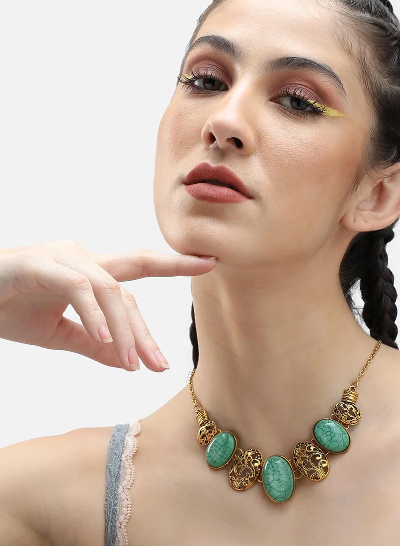 سوهي قلادة حجرية مصممة للحفلات مطلية بالذهب