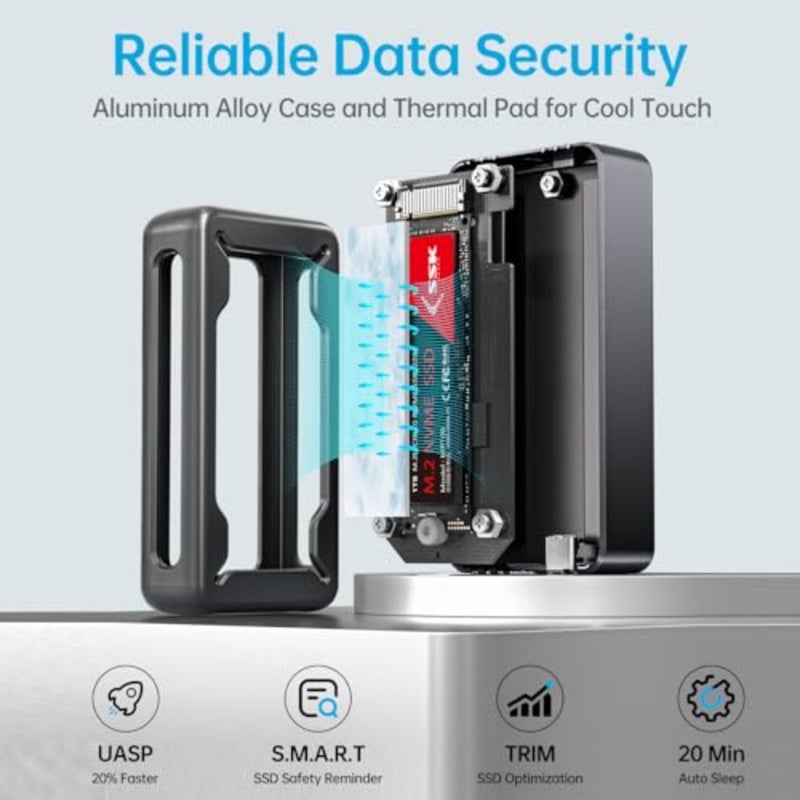 حاوية SSK 40 جيجابت في الثانية M.2 NVMe SSD، علبة USB 4 NVMe USB C لـ Thunderbolt 3/4، حاوية خارجية M2 تدعم 2280/2260/2242/2230 SSD، مفتاح M مع مؤشر LED، ألومنيوم - Image 5