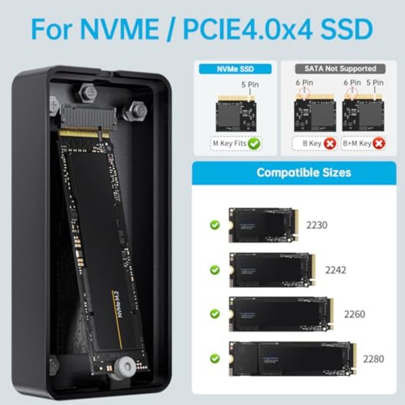 حاوية SSK 40 جيجابت في الثانية M.2 NVMe SSD، علبة USB 4 NVMe USB C لـ Thunderbolt 3/4، حاوية خارجية M2 تدعم 2280/2260/2242/2230 SSD، مفتاح M مع مؤشر LED، ألومنيوم - Image 2
