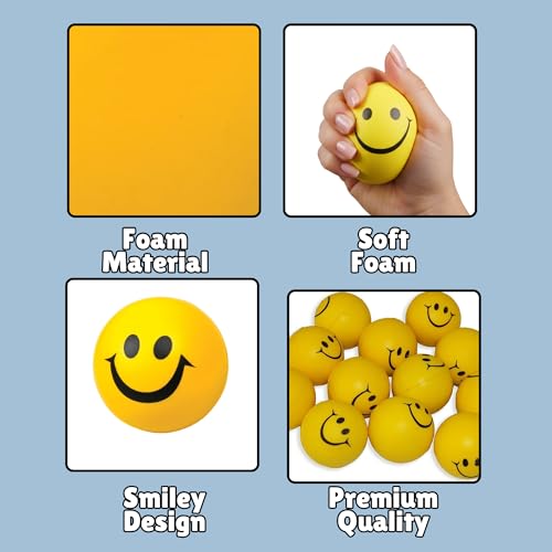 Magrido Smiley Stress Ball – Pack of 4 | Soft Squeeze Balls for Hand Therapy, Kids Play, Office Stress Relief and Anxiety Control | Cute Yellow Smiley Face Foam Balls (Pack of 4) - Image 3