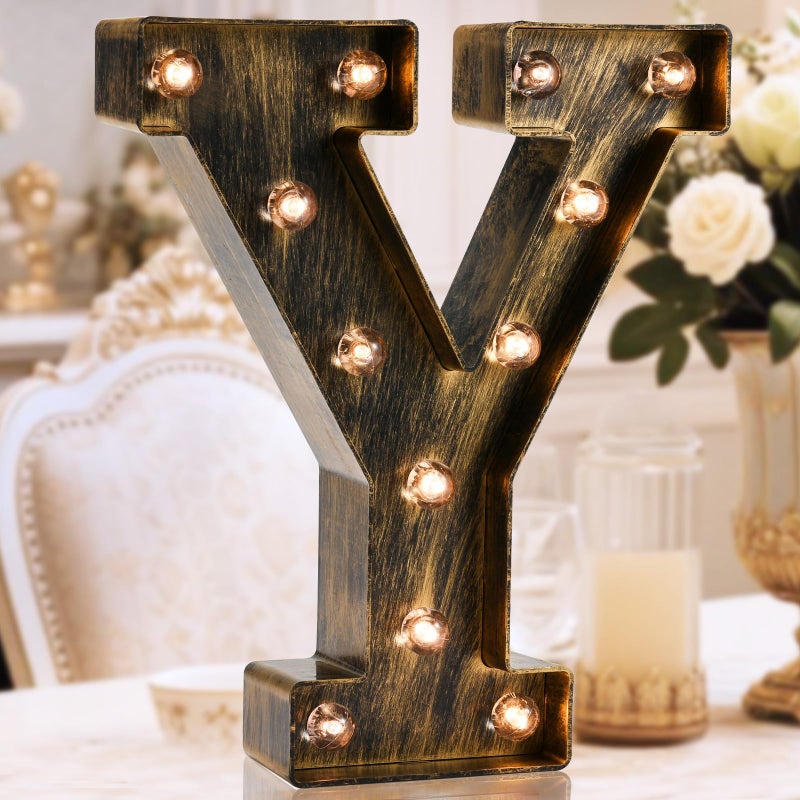 OYCBUZO Golden Black Led Marquee Letter Industrial Vintage Style Light Up Alphabet Letter Sign for Cafe Wedding Birthday Party Christmas Lamp Home Bar Initials Decor Y