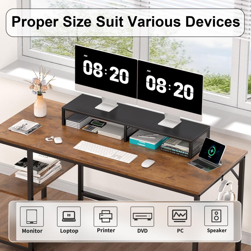 Gugsey Dual Computer Monitor Stand Riser, Desk Organizers and Accessories, Printer & TV Stand, Desk Shelf, Office Desk Accessories & Desktop Workspace Organizer for Office Supplies, Black - Image 3