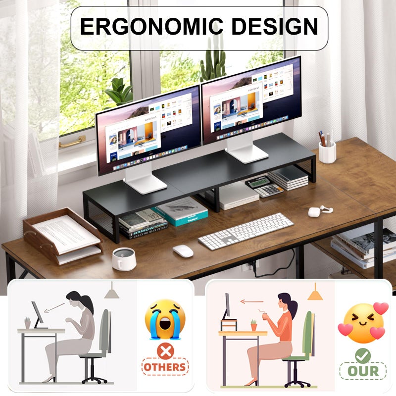 Gugsey Dual Computer Monitor Stand Riser, Desk Organizers and Accessories, Printer & TV Stand, Desk Shelf, Office Desk Accessories & Desktop Workspace Organizer for Office Supplies, Black - Image 5