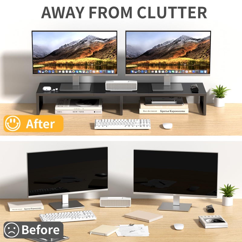 Gugsey Dual Computer Monitor Stand Riser, Desk Organizers and Accessories, Printer & TV Stand, Desk Shelf, Office Desk Accessories & Desktop Workspace Organizer for Office Supplies, Black - Image 4