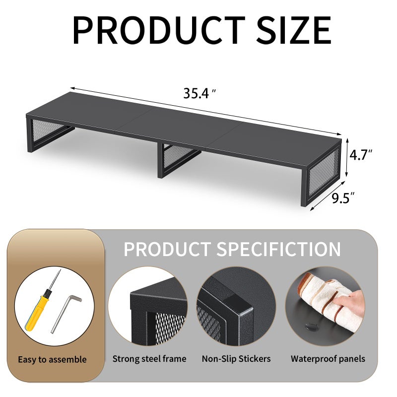 Gugsey Dual Computer Monitor Stand Riser, Desk Organizers and Accessories, Printer & TV Stand, Desk Shelf, Office Desk Accessories & Desktop Workspace Organizer for Office Supplies, Black - Image 2