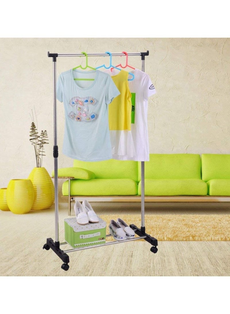 رف ملابس قابل للتعديل مع قضبان فردية ورف معطف معلق وتعليق على الأرض لتخزين الملابس