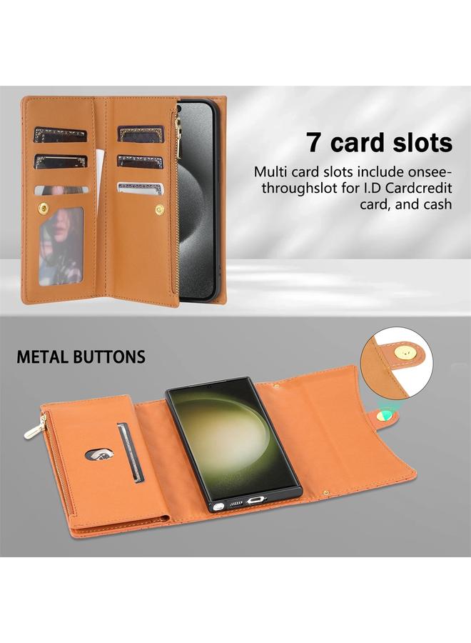 اس-توب جراب لهاتف Samsung Galaxy S22 Ultra 5G بسحاب ومحفظة متعددة البطاقات، جراب هاتف جلدي معيني الشكل - Image 4