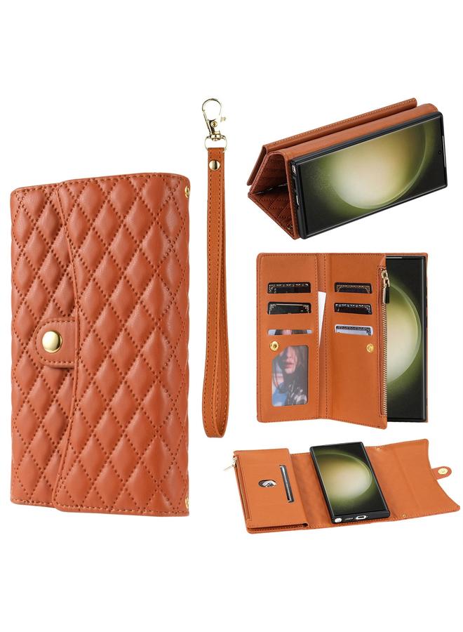 اس-توب جراب لهاتف Samsung Galaxy S22 Ultra 5G بسحاب ومحفظة متعددة البطاقات، جراب هاتف جلدي معيني الشكل - Image 1