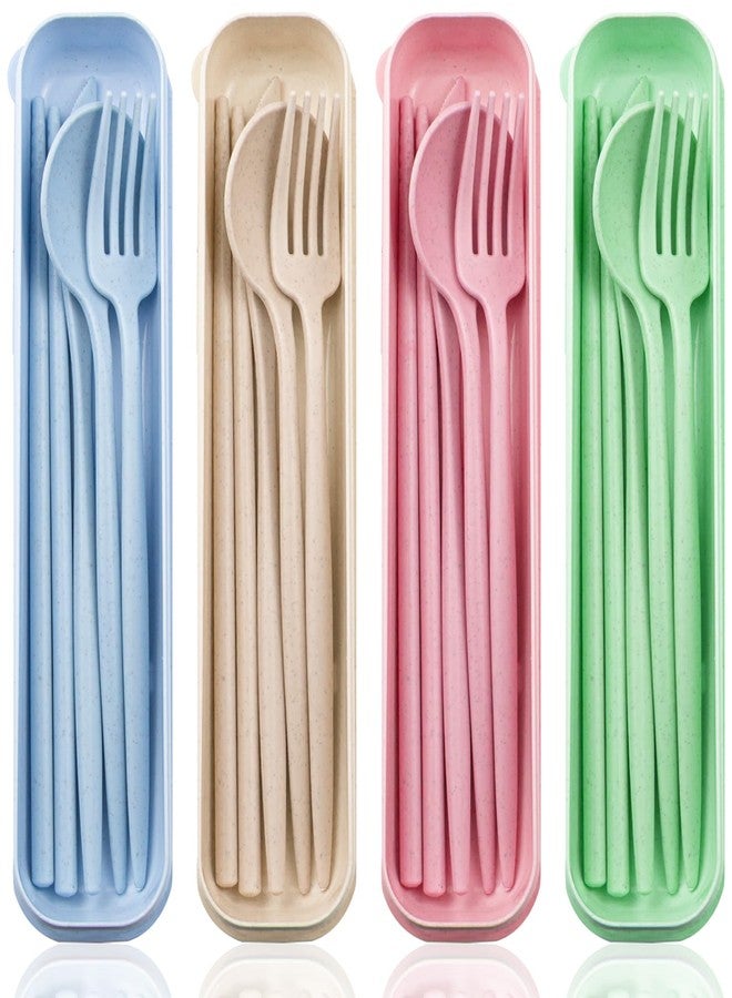 ايلان مجموعة أدوات مائدة إيلان للسفر قابلة لإعادة الاستخدام، 4 قطع مع حافظة، مجموعة أدوات مائدة للتخييم، مجموعة أدوات مائدة قابلة لإعادة الاستخدام مع حافظة، مجموعات أدوات للغداء والنزهات والاستخدام اليومي في الهواء الطلق - Image 1