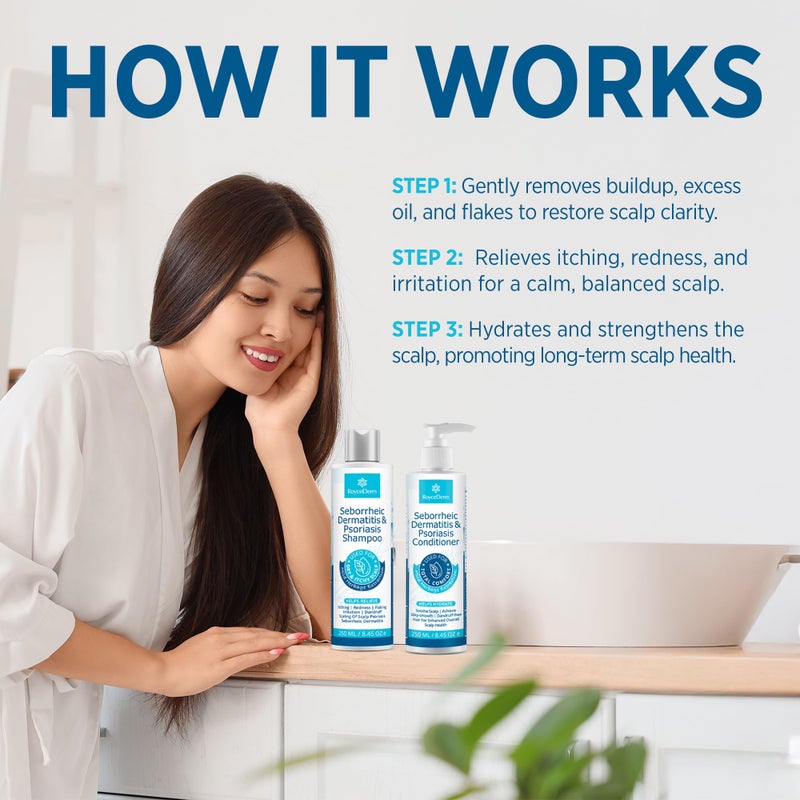 Roycederm Seborrheic Dermatitis & Psoriasis Cream, Shampoo and Conditioner Set - Scalp Therapy System for Folliculitis, Psoriasis, Dandruff, Dry Scalp - Scalp Treatment to Relieve Itching, Flaking, Irritation - Image 5