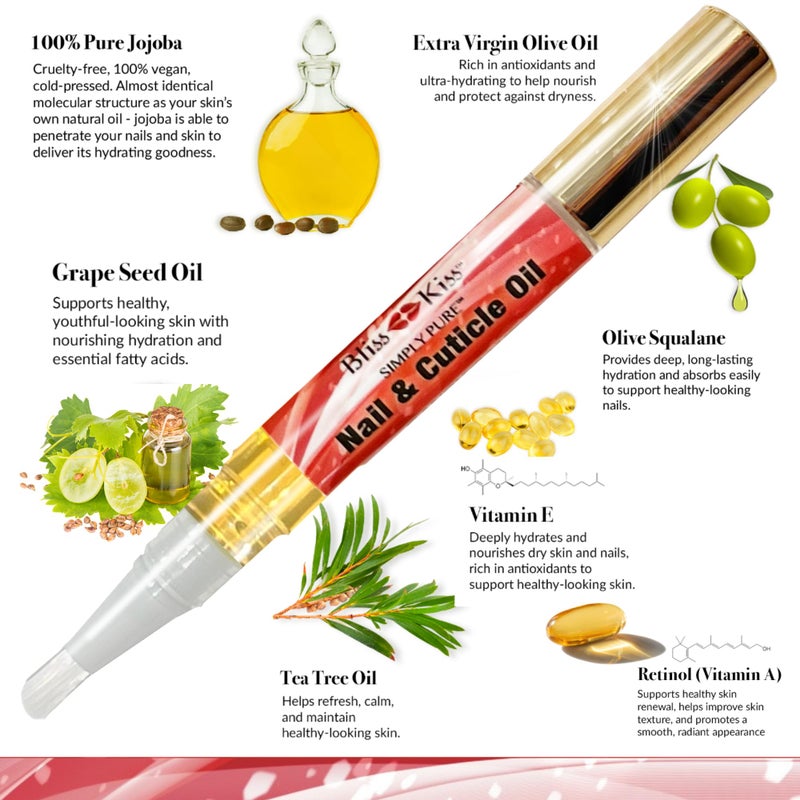 Bliss Kiss | 1 Candy Cane Fragrance | Nail Oil Cuticle Pen w/Vitamin E & Jojobaâ¤Nail Strengthener Nail Growth Serum for Brittle Peeling Breaking Thin Nails - Image 5