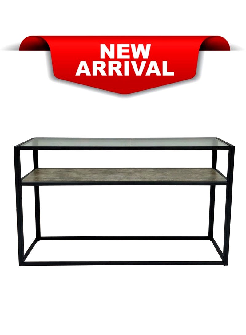Living Rectangular Two-Storey Console Table Glass Top Metal Frame - Image 3