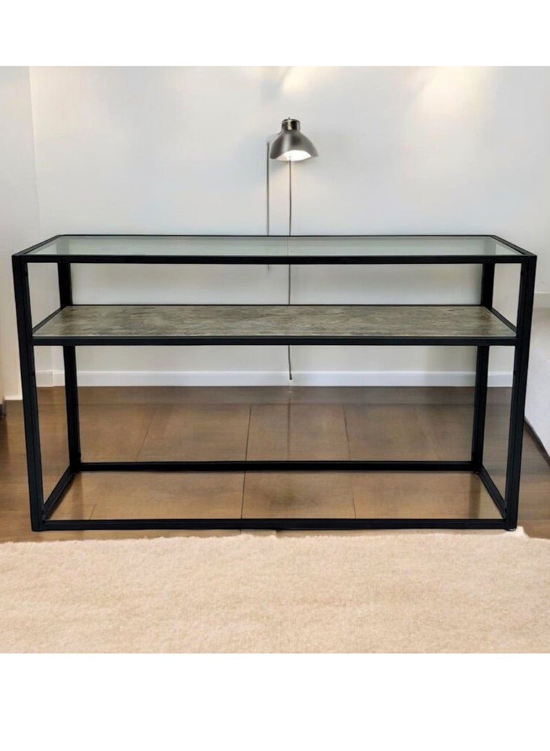 Living Rectangular Two-Storey Console Table Glass Top Metal Frame - Image 4