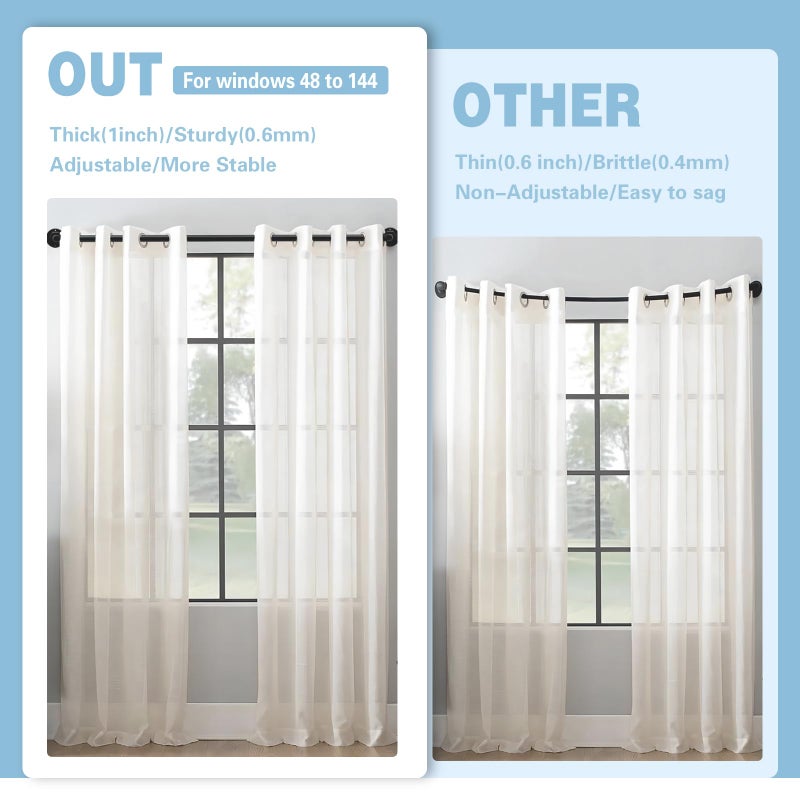 Byondeth Curtain Rods for Windows 16 to 144 Inches Adjustable Blackout Wrap Around 1 Inch Diameter Curtain Rod, Black - Image 5