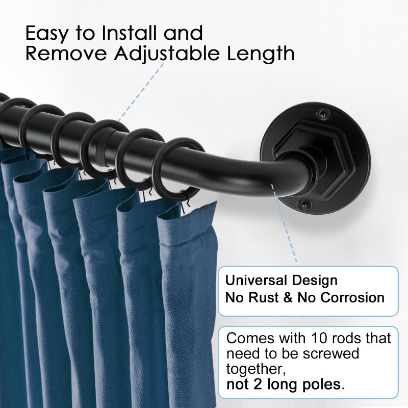 Byondeth Curtain Rods for Windows 16 to 144 Inches Adjustable Blackout Wrap Around 1 Inch Diameter Curtain Rod, Black - Image 2