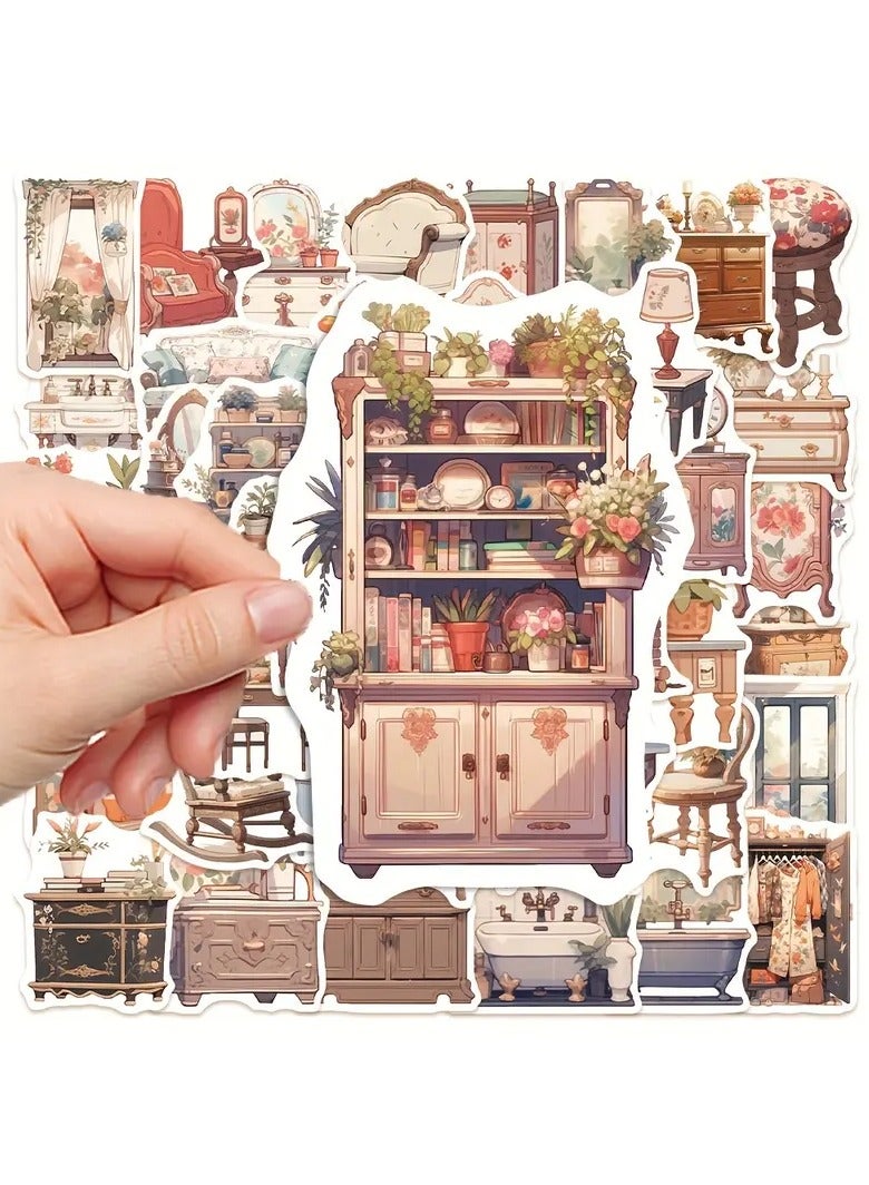 Goolsky 50pcs Personalized Creative Retro Furniture Stickers for Tablet, Luggage and Skateboard Decoration - Image 1