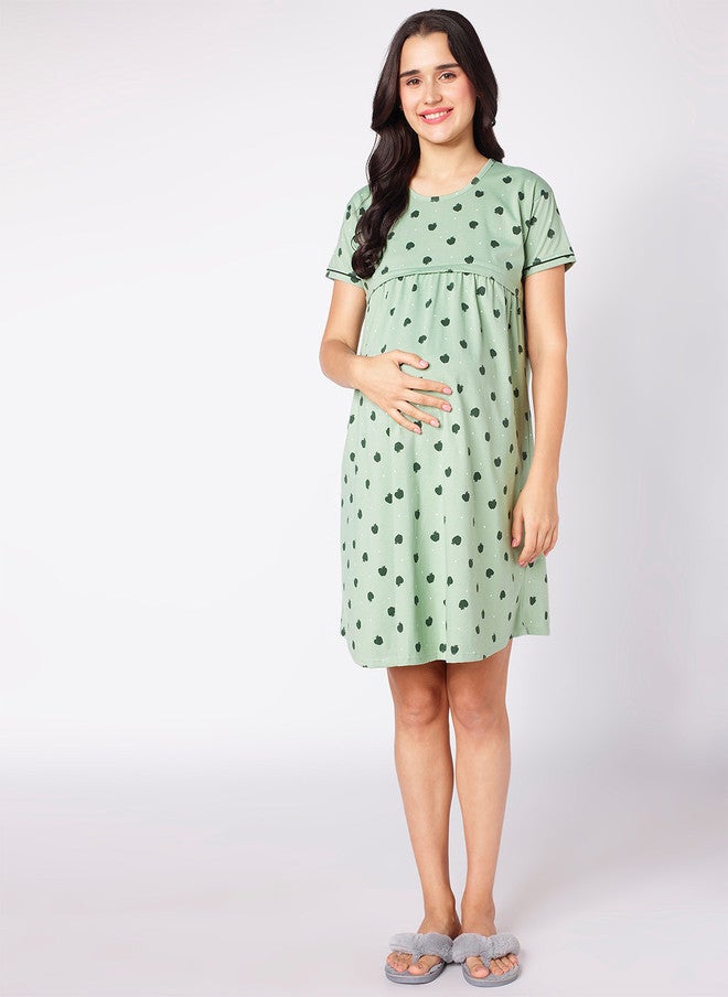 beebelle Green Conversational Printed Maternity Nightdress - Image 5