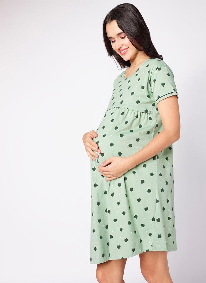 beebelle Green Conversational Printed Maternity Nightdress - Image 3