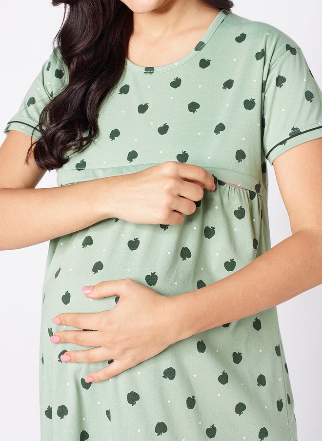 beebelle Green Conversational Printed Maternity Nightdress - Image 2