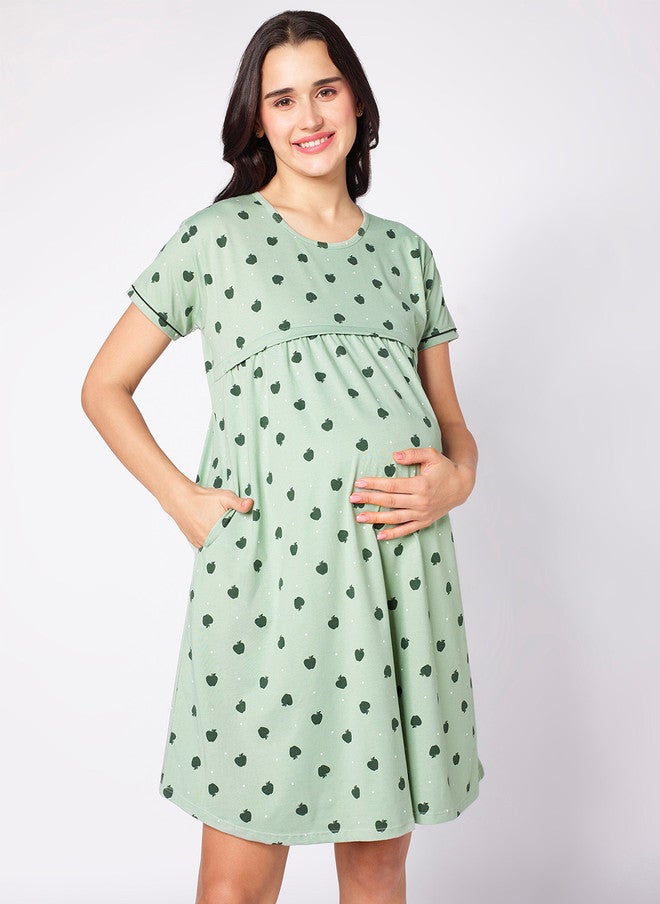 beebelle Green Conversational Printed Maternity Nightdress - Image 1