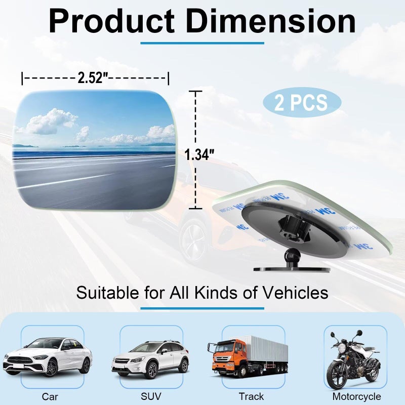 BFXM Blind Spot Mirrors 2 Pack, Frameless Side Mirror Blindspot Convex HD Glass Car Accessories, Side View Mirror Blindspot with Wide Angle Adjustable Stick for Car SUV and Trucks - Image 3