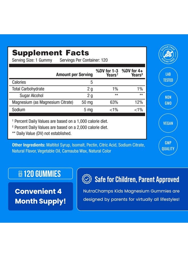 NutraChamps NutraChamps 120 Kids Magnesium Gummies - Sugar Free Calm Magnesium Gummies for Kids - 4 Month Supply - Supports Bone Health, Sleep - Magnesium Citrate for Kids Supplement - Image 5