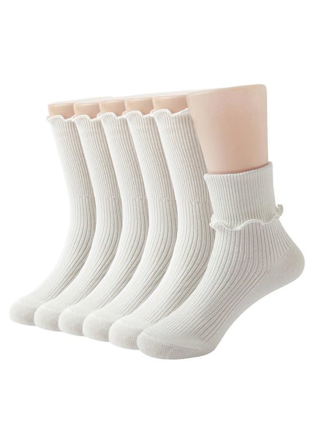 MarJunSep Ruffle Socks for Girls Kids Cute Frilly School Uniform Ankle Crew Dress Socks White 4 6 8 10 Years Old, 6 Pairs White, 7-10 years - Image 1