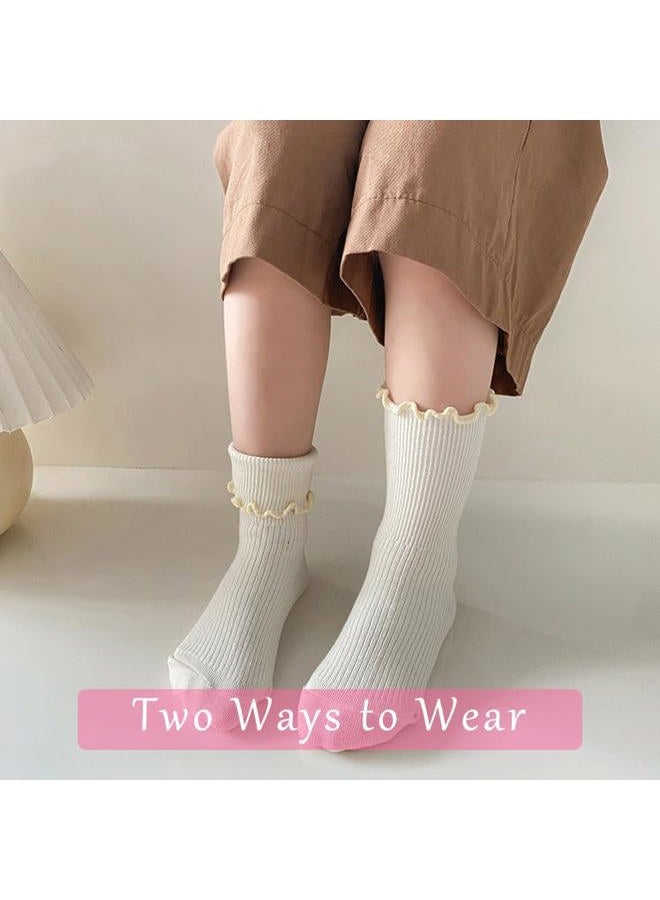 MarJunSep Ruffle Socks for Girls Kids Cute Frilly School Uniform Ankle Crew Dress Socks White 4 6 8 10 Years Old, 6 Pairs White, 7-10 years - Image 2
