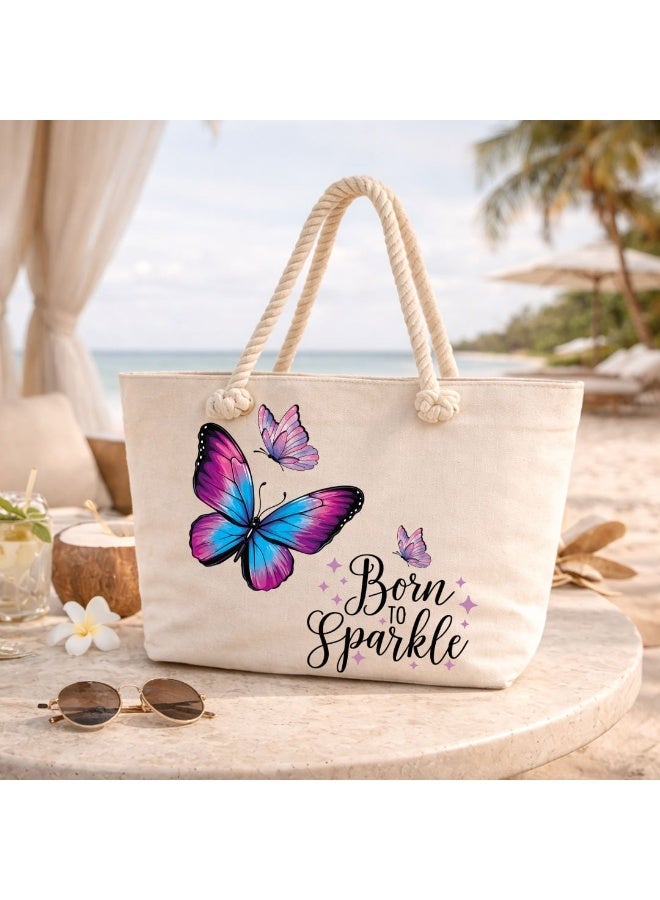 We Print, Your Gift Butterfly Motivational Beach Tote Bag for Women - Heavy Cotton Fabric - Gold Zipper - Inner Pocket - Lined Interior - Shoulder Bag for Beach Travel Work - 47 x 37 cm - Image 3