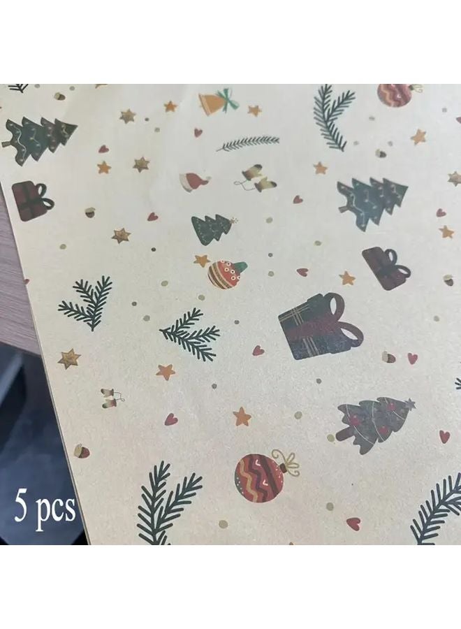 Brown Kraft Wrapping Paper 29.13x19.69 Inches Christmas Tree Red Berry Pattern Holiday Gift Wrap - Image 1