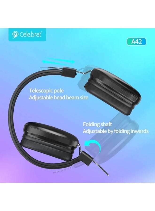 Celebrat A42 Headphones Wireless Bluetooth, Comfortable Surround Sound Bluetooth V5.4 Headset Eerphone with External Microphone & Support SD Card Hands-Free Call Voice Aware, Multi-Point Connection - Image 3