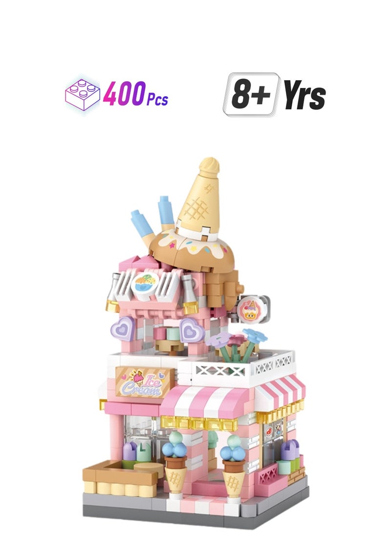 Mini Ice Cream Shop 400 Pieces, Small House Street View Store Set Building Block Toys, Children'S Educational Assembly Model Gift - Image 1