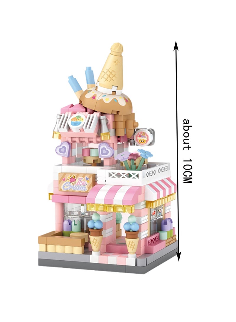 Mini Ice Cream Shop 400 Pieces, Small House Street View Store Set Building Block Toys, Children'S Educational Assembly Model Gift - Image 2
