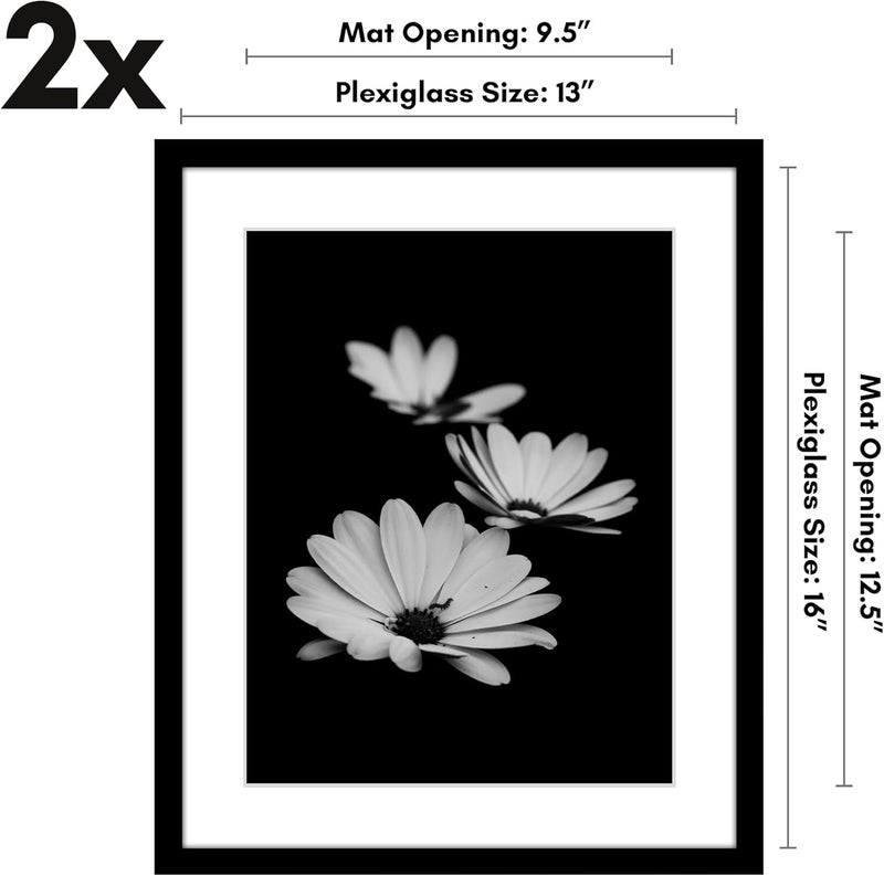 Americanflat 13x16 Picture Frame Set of 2 in Black - Use as 10x13 Picture Frame with Mat or 13x16 Frame Without Mat - Collage Picture Frames with Plexiglass Cover for Horizontal or Vertical Display - Image 2
