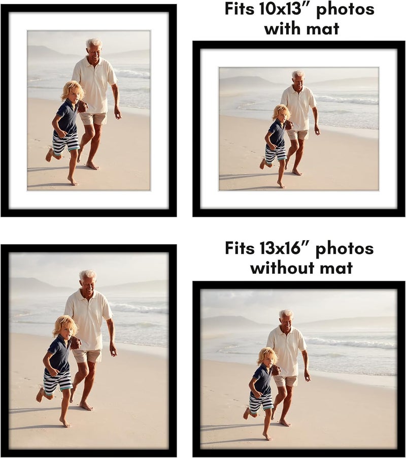 Americanflat 13x16 Picture Frame Set of 2 in Black - Use as 10x13 Picture Frame with Mat or 13x16 Frame Without Mat - Collage Picture Frames with Plexiglass Cover for Horizontal or Vertical Display - Image 4