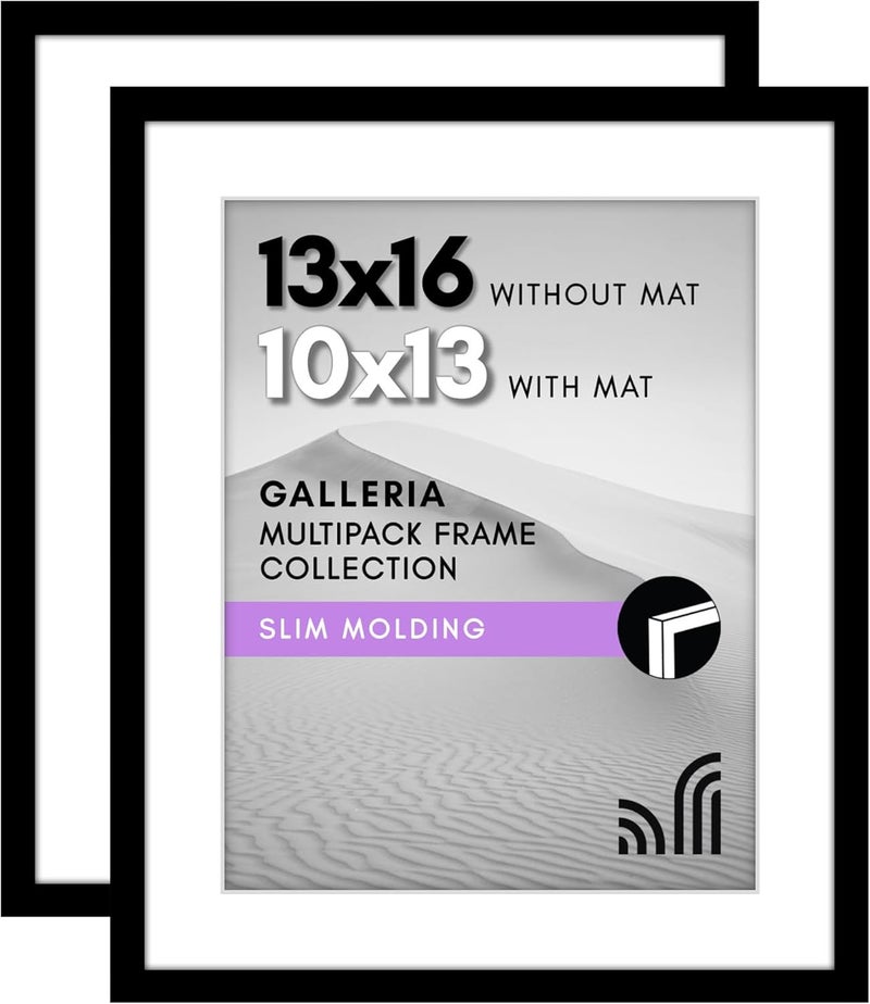 Americanflat 13x16 Picture Frame Set of 2 in Black - Use as 10x13 Picture Frame with Mat or 13x16 Frame Without Mat - Collage Picture Frames with Plexiglass Cover for Horizontal or Vertical Display - Image 1