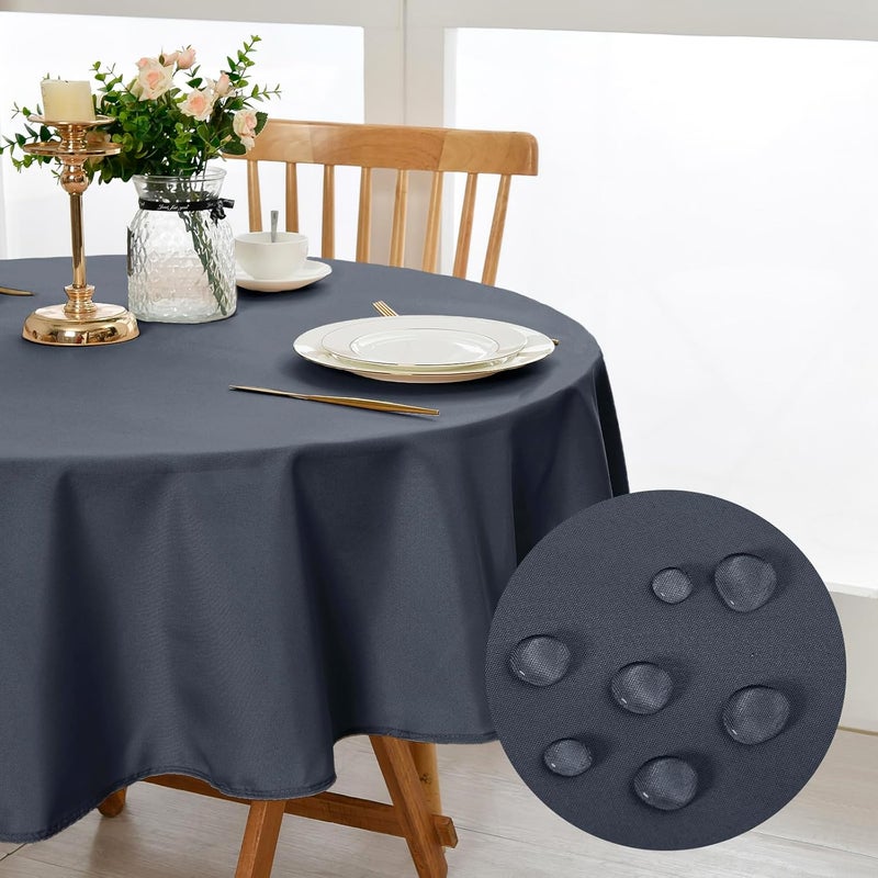 DWCN Grey Round Tablecloth, 120 cm, Stain Protection, Washable Table Linen, Waterproof Tablecloth for Dining Room, Garden, Party, Weddings or Home - Image 1