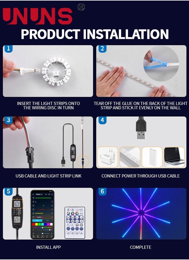 UNUNS - LED Strip Lights,Smart RGB Firework Lights,App and Remote Control RGB color,Multi Modes Music Sync LED Lights For Room Party Bar Holiday Indoor Wall Decor - Image 1