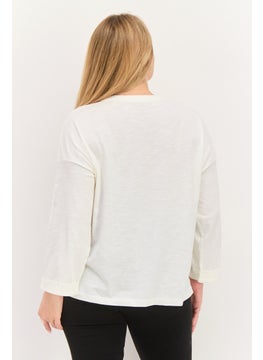 ESPRIT Women Round Neck 3/4 Sleeve Solid Top, White  - Image 3