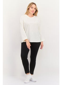 ESPRIT Women Round Neck 3/4 Sleeve Solid Top, White  - Image 4