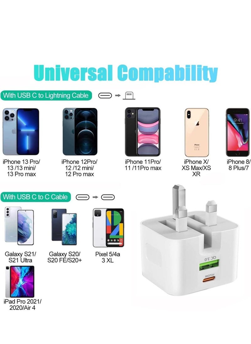 USB C Charger, Necomi 20W Fast Charge Wall Plug, 2 Ports PD&QC 3.0 Fast Charger Plug Compatible for iPhone 14/14 Pro,13/13 Pro 12/12 Pro/12 Pro Max/11/XS/XR, iPad, Galaxy, Huawei etc - Image 2