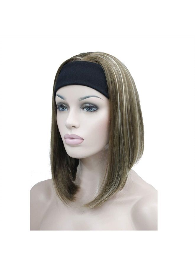 Lydell Short Straight Bob Headband Wig 3/4 wig short half Synthetic hair wig (12TT26 Brown with Highlights) - Image 1