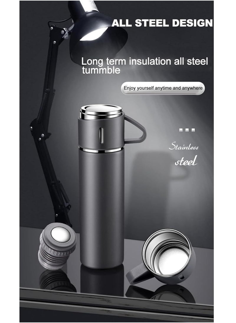 JAJEEK 500ml Stainless Steel Vacuum Thermos Flask with Silicone Handle – Insulated Water Bottle with 2 Stainless Steel Cups Set for Hot & Cold Outdoor Travel | Gift Box (2 PACK, GREY) – Ideal for Travel, Camping, Hiking, and Outdoor Adventures  - Image 2