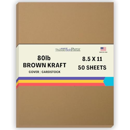 ThunderBolt Paper 50 Brown Kraft Fiber 80# Cover Paper Sheets - 8.5" X 11" (8.5X11 Inches) Standard Letter|Flyer Size - Rich Earthy Color with Natural Fibers - 80lb/pound Cardstock - Smooth Finish - Image 1