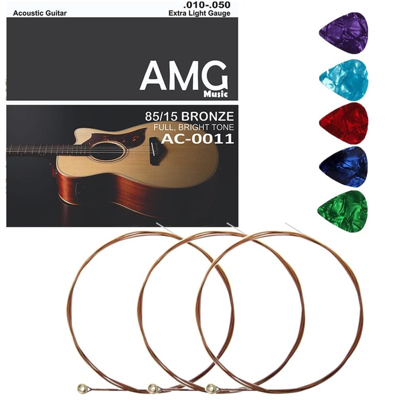 Device Of Urban Infotech أوتار جيتار أكوستيك جي-3 أوتار جيتار من الفولاذ المقاوم للصدأ مع برونز مطلي بالفضة (عبوة من 3) - Image 1