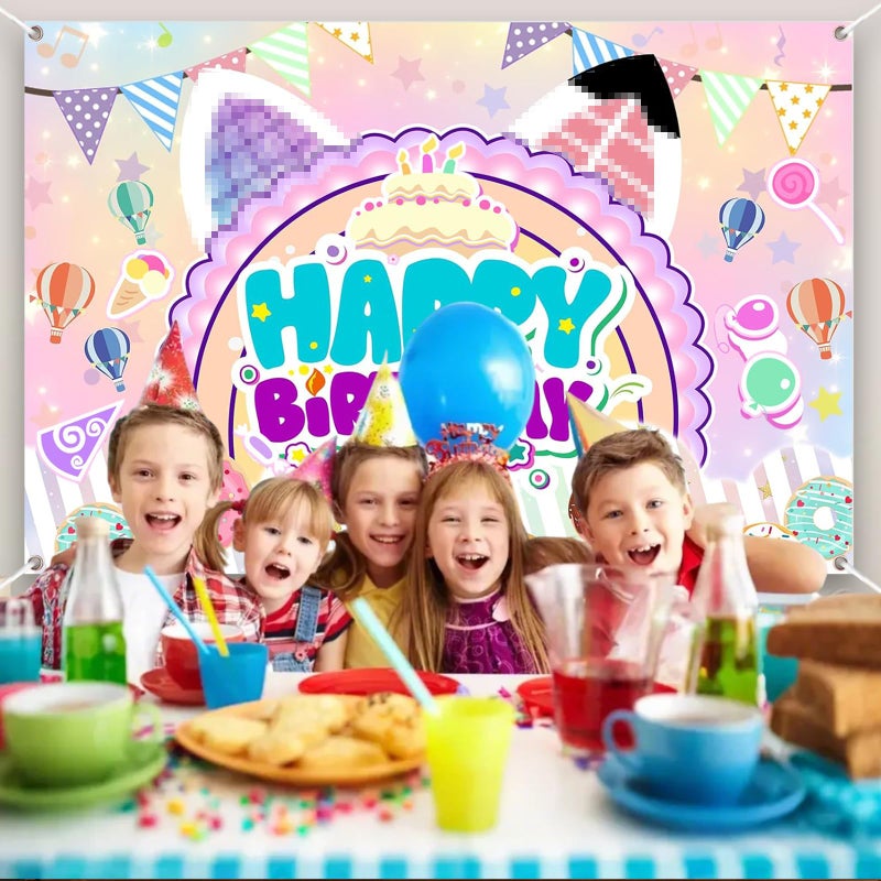 Pretyps Cute Cartoon Cat Theme Backdrop for Kids Birthday Party Decorations - Durable Photo Booth Banner Props, Party Supplies Background (39x59 inches / 100x150 cm) - Image 2
