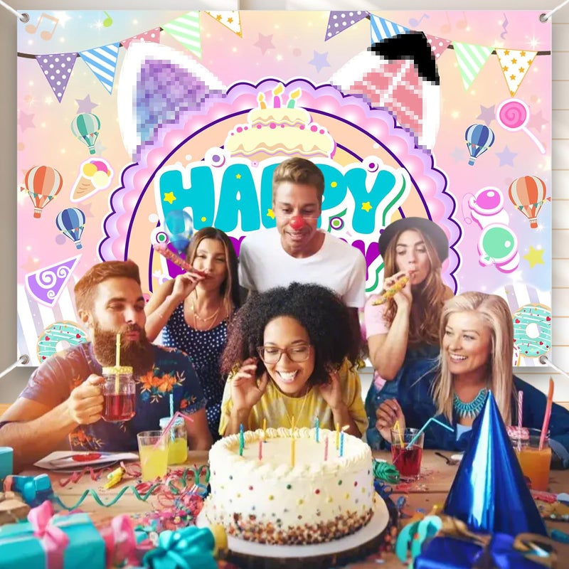 Pretyps Cute Cartoon Cat Theme Backdrop for Kids Birthday Party Decorations - Durable Photo Booth Banner Props, Party Supplies Background (39x59 inches / 100x150 cm) - Image 4